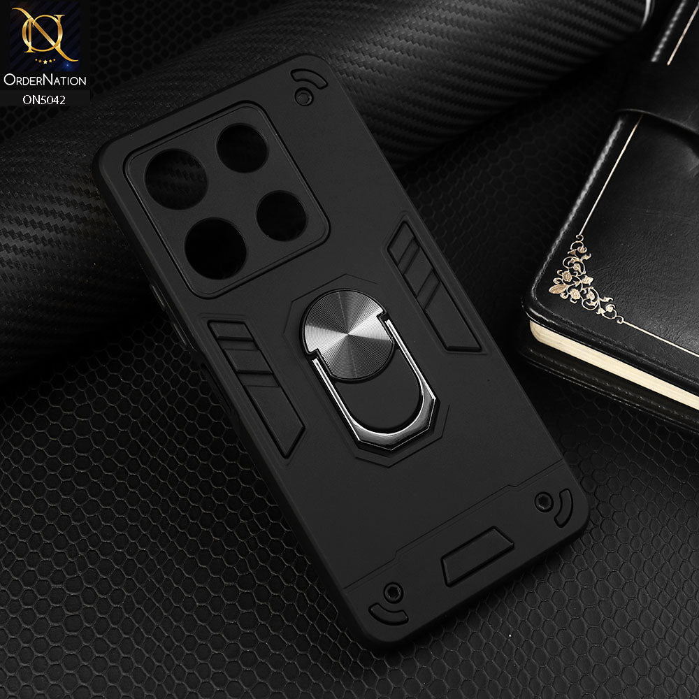 Infinix Note 30 Cover - Black - New Dual PC + TPU Hybrid Style Protective Soft Border Case With Kickstand Holder