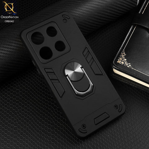 Infinix Note 30 Cover - Black - New Dual PC + TPU Hybrid Style Protective Soft Border Case With Kickstand Holder