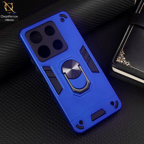 Infinix Note 30 Cover - Blue - New Dual PC + TPU Hybrid Style Protective Soft Border Case With Kickstand Holder