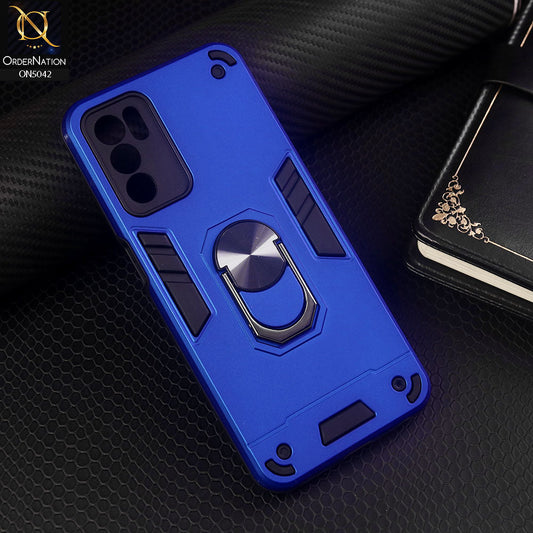 Oppo A16 Cover - Blue - New Dual PC + TPU Hybrid Style Protective Soft Border Case With Kickstand Holder