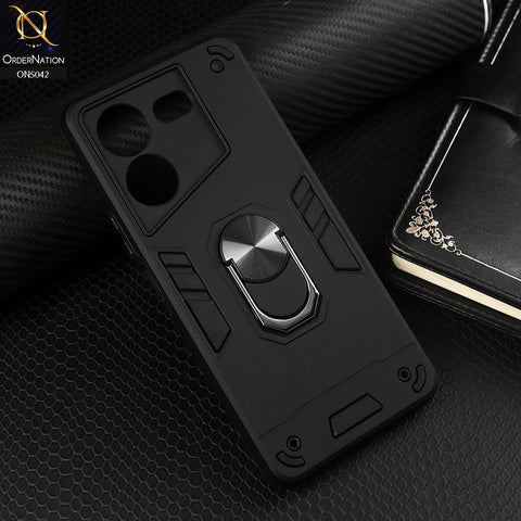 Tecno Pova 5 Pro Cover - Black - New Dual PC + TPU Hybrid Style Protective Soft Border Case With Kickstand Holder