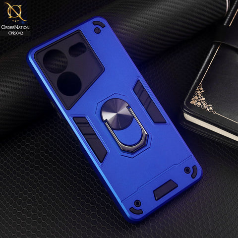 Tecno Pova 5 Pro Cover - Blue - New Dual PC + TPU Hybrid Style Protective Soft Border Case With Kickstand Holder