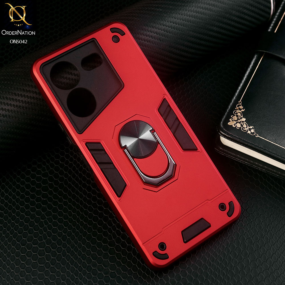 Tecno Pova 5 Pro Cover - Red - New Dual PC + TPU Hybrid Style Protective Soft Border Case With Kickstand Holder