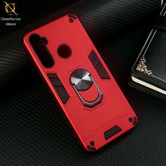 Realme 5i Cover - Red - New Dual PC + TPU Hybrid Style Protective Soft Border Case With Kickstand Holder