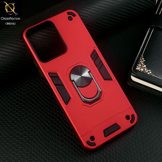 Xiaomi Redmi 12 Cover - Red - New Dual PC + TPU Hybrid Style Protective Soft Border Case With Kickstand Holder