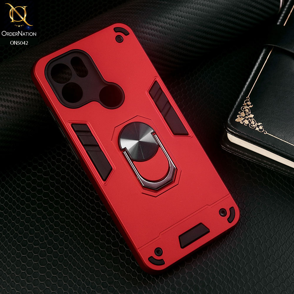 Xiaomi Redmi A2 Plus Cover - Red - New Dual PC + TPU Hybrid Style Protective Soft Border Case With Kickstand Holder