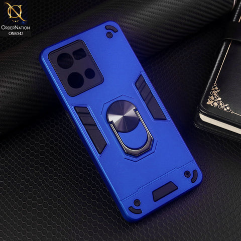 Oppo Reno 7 4G Cover - Blue - New Dual PC + TPU Hybrid Style Protective Soft Border Case With Kickstand Holder