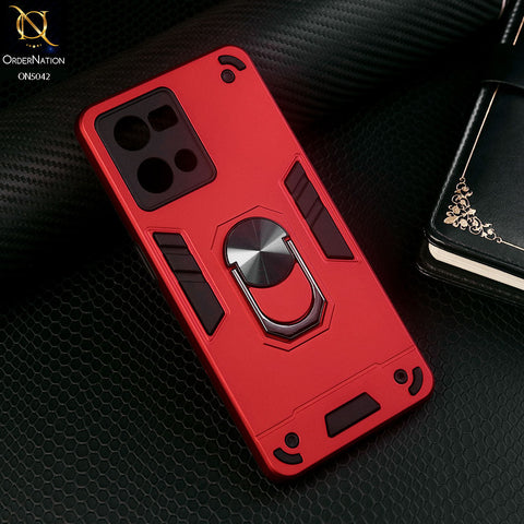 Oppo Reno 7 4G Cover - Red - New Dual PC + TPU Hybrid Style Protective Soft Border Case With Kickstand Holder