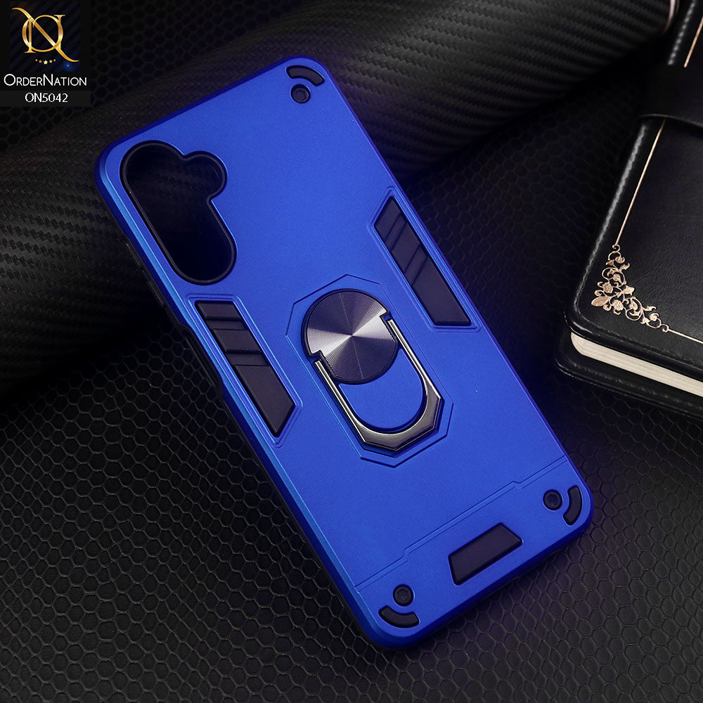 Samsung Galaxy A04s Cover - Blue - New Dual PC + TPU Hybrid Style Protective Soft Border Case With Kickstand Holder