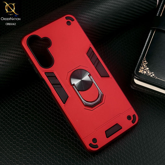 Samsung Galaxy A04s Cover - Red - New Dual PC + TPU Hybrid Style Protective Soft Border Case With Kickstand Holder