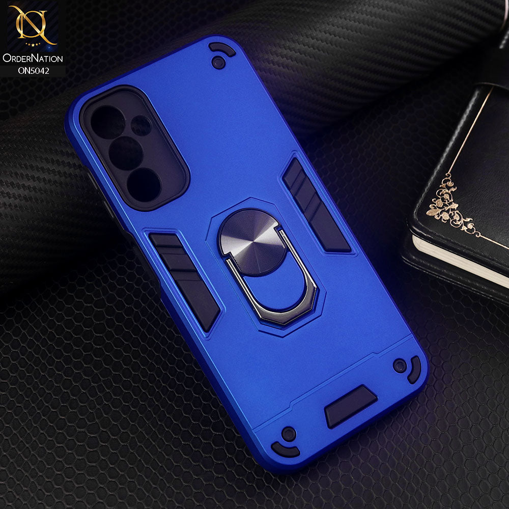 Samsung Galaxy A14 Cover - Blue - New Dual PC + TPU Hybrid Style Protective Soft Border Case With Kickstand Holder