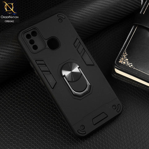 Infinix Smart 5 Cover - Black - New Dual PC + TPU Hybrid Style Protective Soft Border Case With Kickstand Holder