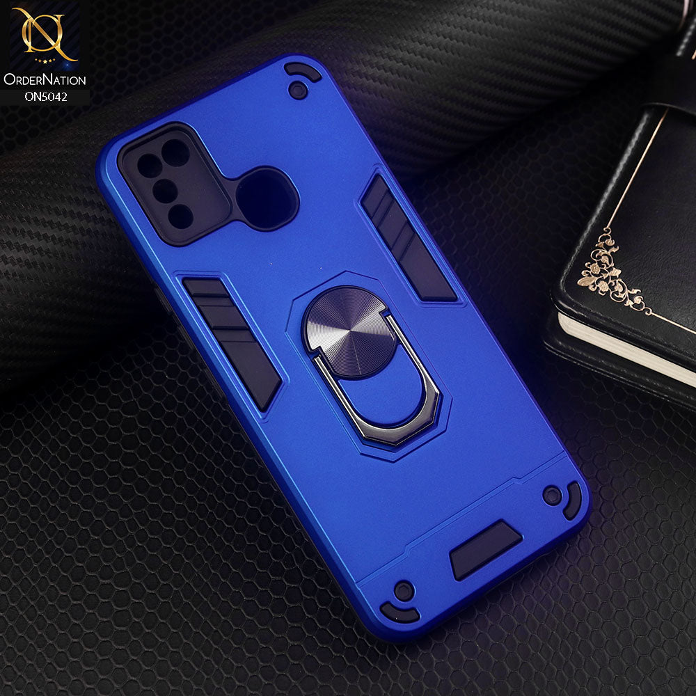 Infinix Smart 5 Cover - Blue - New Dual PC + TPU Hybrid Style Protective Soft Border Case With Kickstand Holder