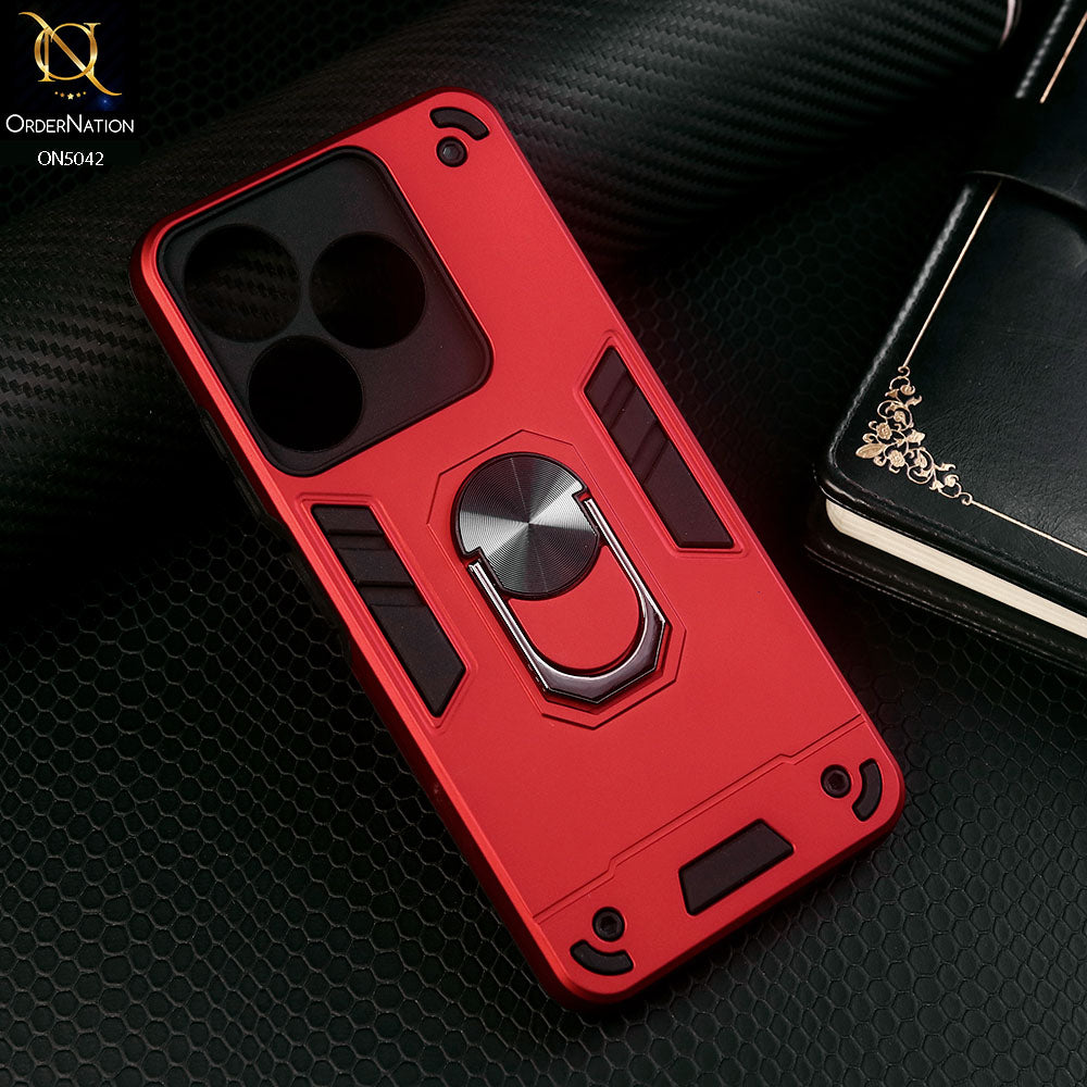 Tecno Spark 10C Cover - Red - New Dual PC + TPU Hybrid Style Protective Soft Border Case With Kickstand Holder