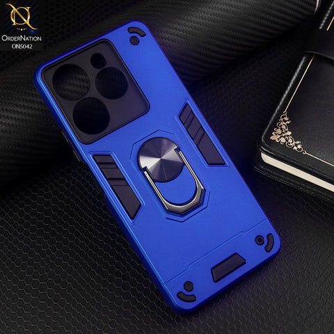 Tecno Spark 10 Pro Cover - Blue - New Dual PC + TPU Hybrid Style Protective Soft Border Case With Kickstand Holder