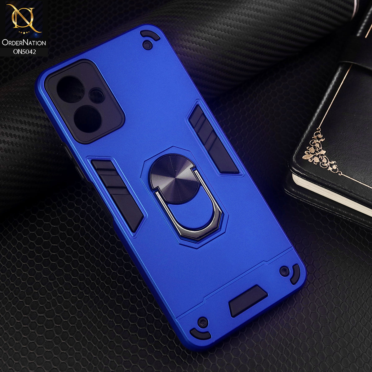 Tecno Spark 9T Cover - Blue - New Dual PC + TPU Hybrid Style Protective Soft Border Case With Kickstand Holder