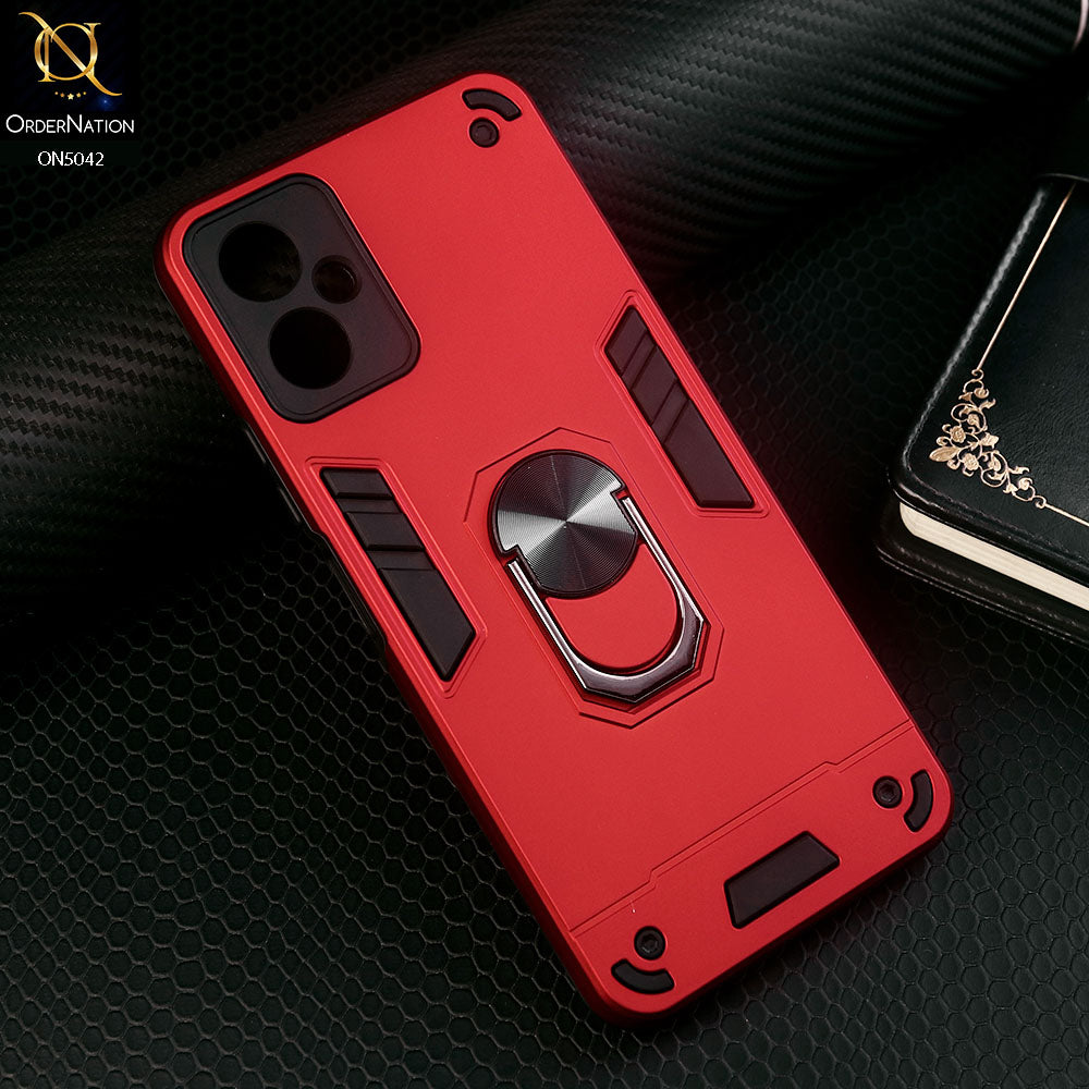 Tecno Spark 9T Cover - Red - New Dual PC + TPU Hybrid Style Protective Soft Border Case With Kickstand Holder