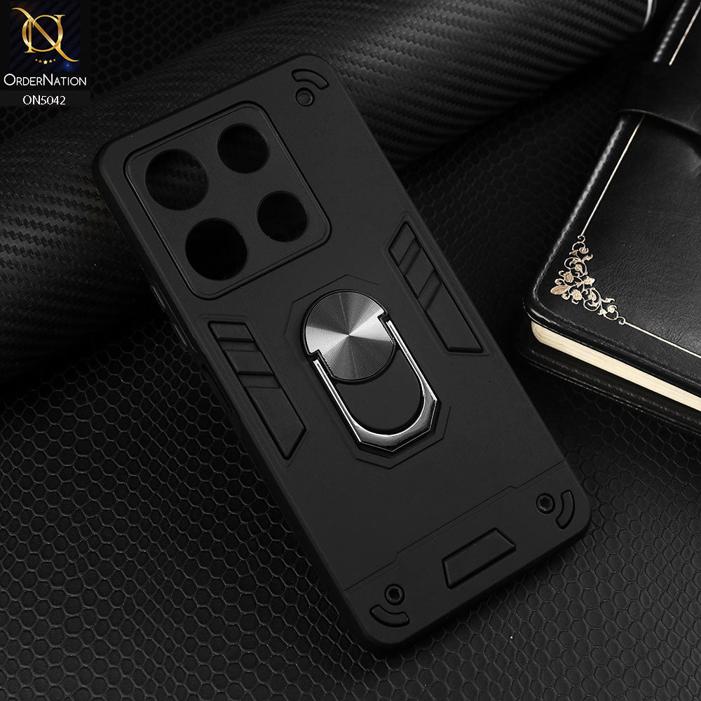 Infinix Smart 7 Cover - Black - New Dual PC + TPU Hybrid Style Protective Soft Border Case With Kickstand Holder