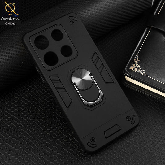 Infinix Smart 7 Plus Cover - Black - New Dual PC + TPU Hybrid Style Protective Soft Border Case With Kickstand Holder