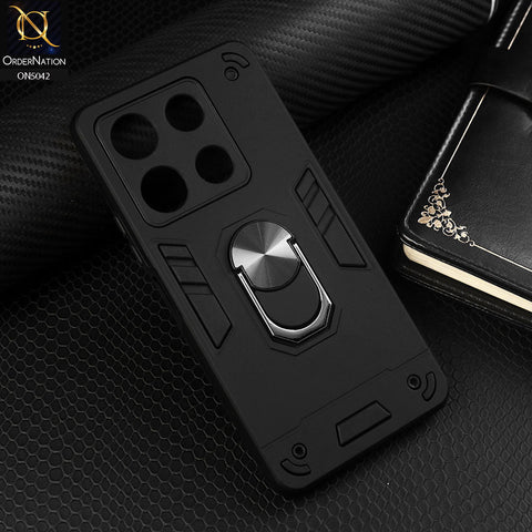 Tecno Pop 7 Cover - Black - New Dual PC + TPU Hybrid Style Protective Soft Border Case With Kickstand Holder