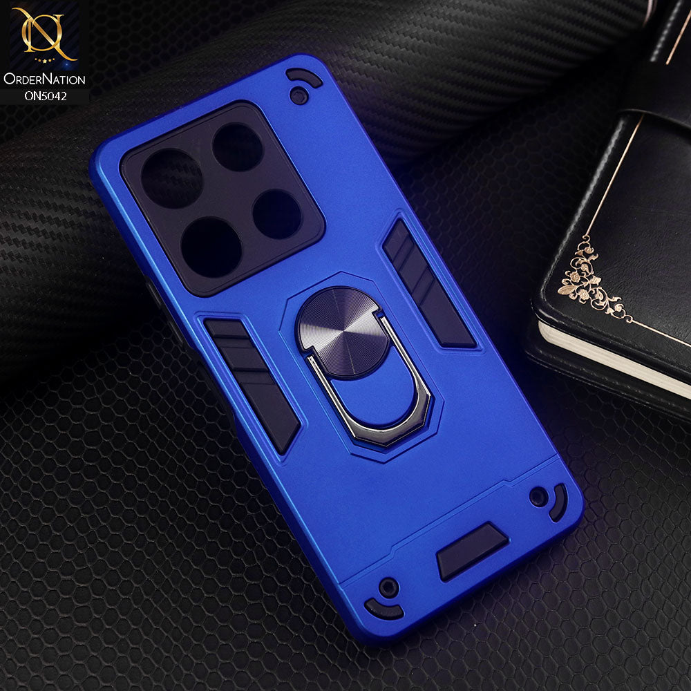 Tecno Pop 7 Cover - Blue - New Dual PC + TPU Hybrid Style Protective Soft Border Case With Kickstand Holder