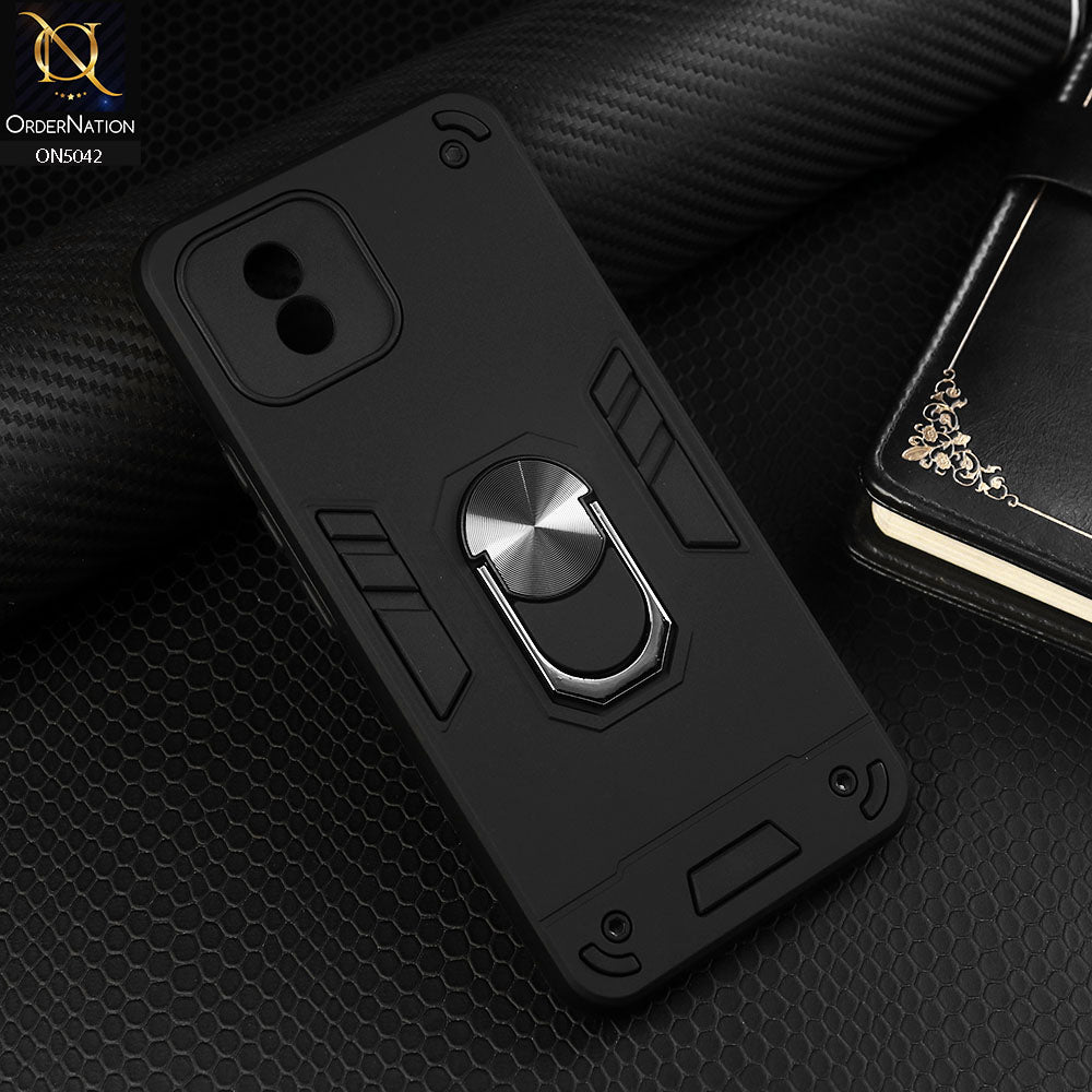 Vivo Y02t Cover - Black - New Dual PC + TPU Hybrid Style Protective Soft Border Case With Kickstand Holder