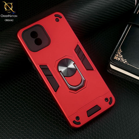 Vivo Y11 2023 Cover - Red - New Dual PC + TPU Hybrid Style Protective Soft Border Case With Kickstand Holder