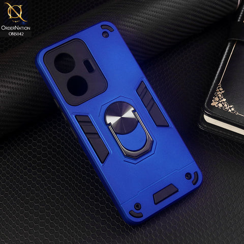 Vivo S15e Cover - Blue - New Dual PC + TPU Hybrid Style Protective Soft Border Case With Kickstand Holder