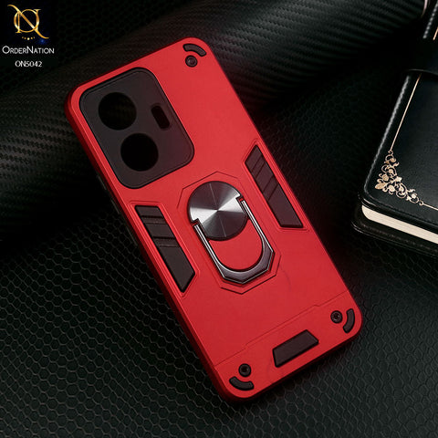 Vivo Y55 4G Cover - Red - New Dual PC + TPU Hybrid Style Protective Soft Border Case With Kickstand Holder