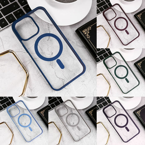 iPhone 12 Pro Max Cover - Navy Blue - New Clear Transparent Back Magnetic Magsafe Candy Color Soft Borders Case