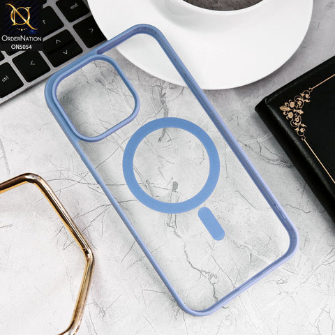 iPhone 15 Pro Max Cover - Sierra Blue - New Clear Transparent Back Magnetic Magsafe Candy Color Soft Borders Case