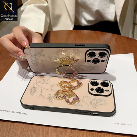 iPhone 8 Plus / 7 Plus Cover - Golden - Tybomb Cute Shiny Rhinestones Butterfly Holder Stand Soft Borders Case