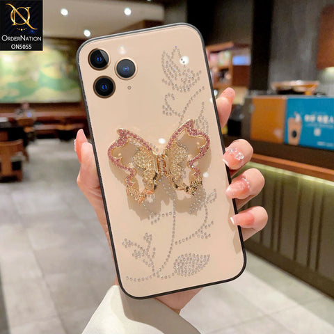 iPhone 11 Pro Max Cover - Golden - Tybomb Cute Shiny Rhinestones Butterfly Holder Stand Soft Borders Case