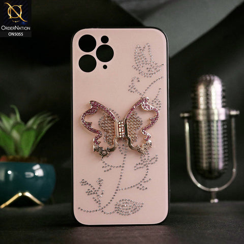 iPhone 11 Pro Max Cover - Golden - Tybomb Cute Shiny Rhinestones Butterfly Holder Stand Soft Borders Case