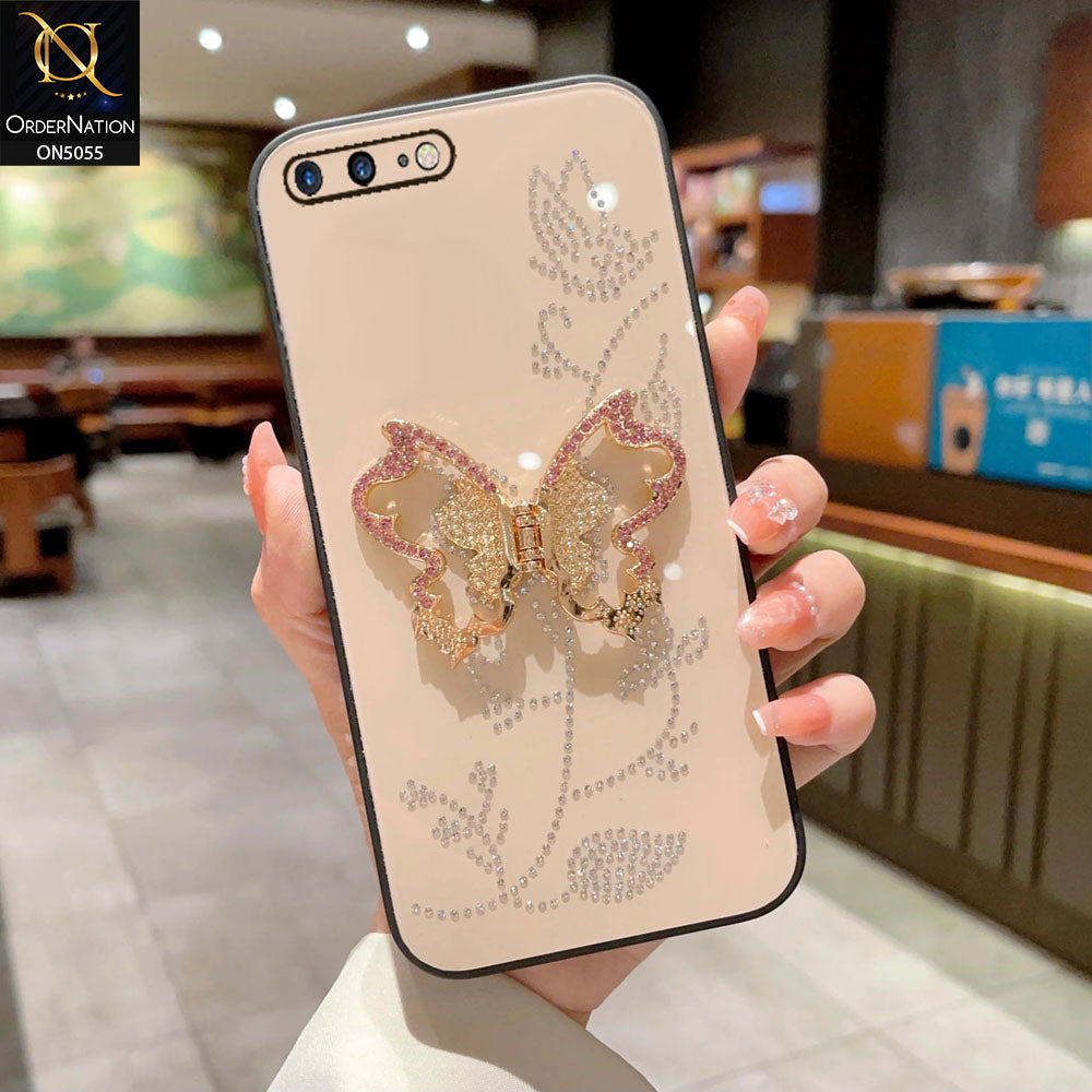 iPhone 8 Plus / 7 Plus Cover - Golden - Tybomb Cute Shiny Rhinestones Butterfly Holder Stand Soft Borders Case