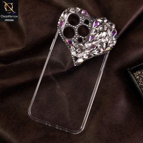 iPhone 13 Pro Max Cover - Transparent - Bling Rhinestones 3D Heart Candy Colour Shiny Soft TPU Case