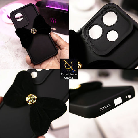 Infinix Smart 7 Plus Cover - Black - Trendy 3D Velvet Bow Knot Matte Soft Case With Camera Protection