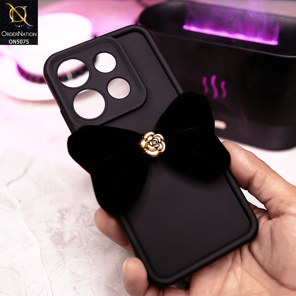 Tecno Spark Go 2023 Cover - Black - Trendy 3D Velvet Bow Knot Matte Soft Case With Camera Protection