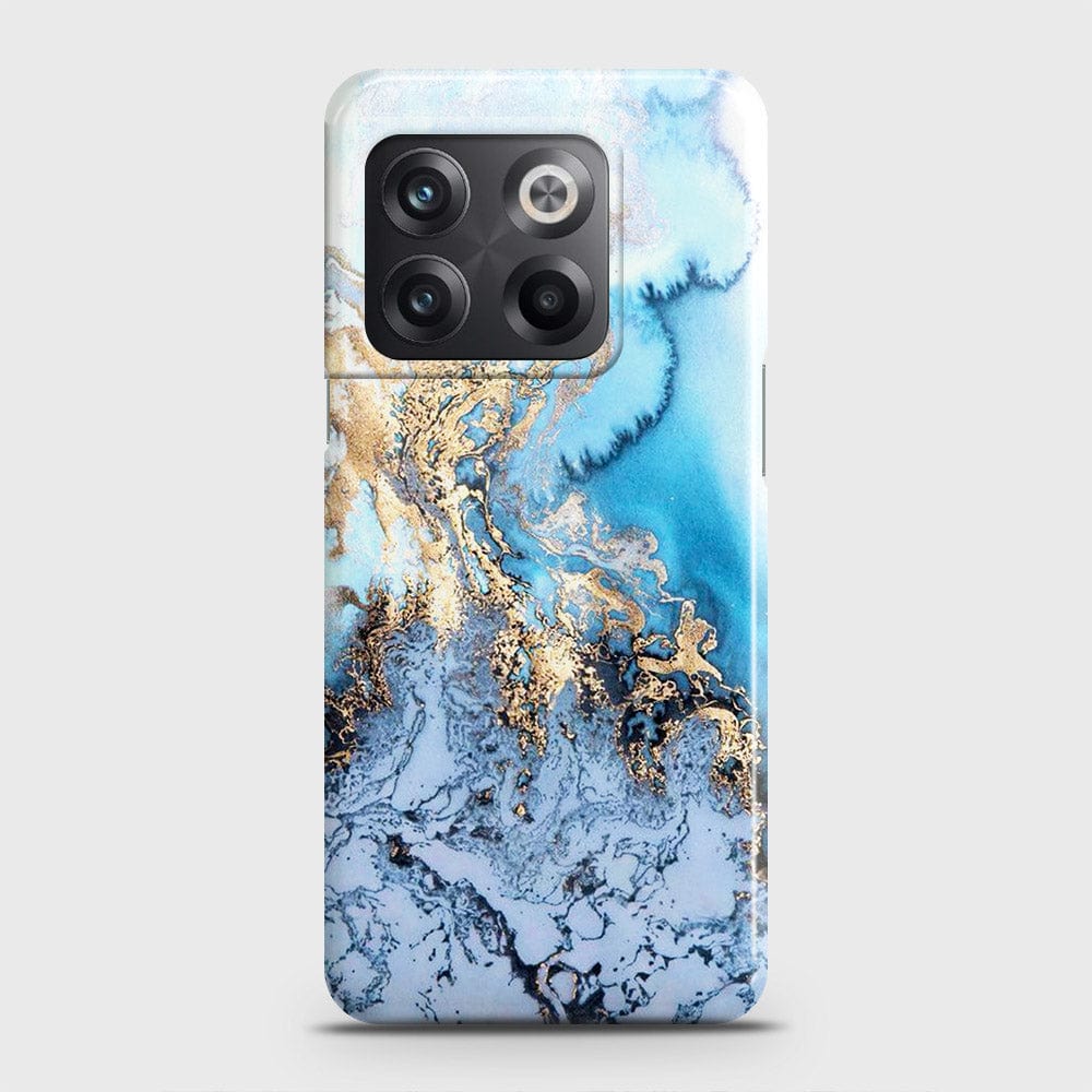 OnePlus 10T Cover - Trendy Golden & Blue Ocean Marble Printed Hard Case with Life Time Colors Guarantee