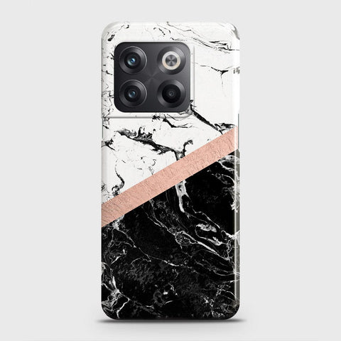 OnePlus 10T Cover - Black & White Marble With Chic RoseGold Strip Case with Life Time Colors Guarantee