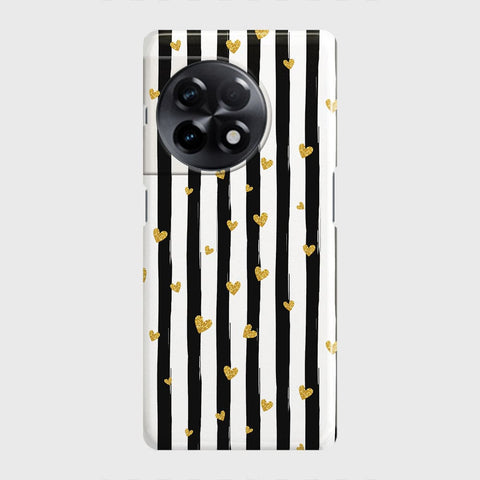 OnePlus Ace 2 Cover - Trendy Black & White Lining With Golden Hearts Printed Hard Case with Life Time Colors Guarantee