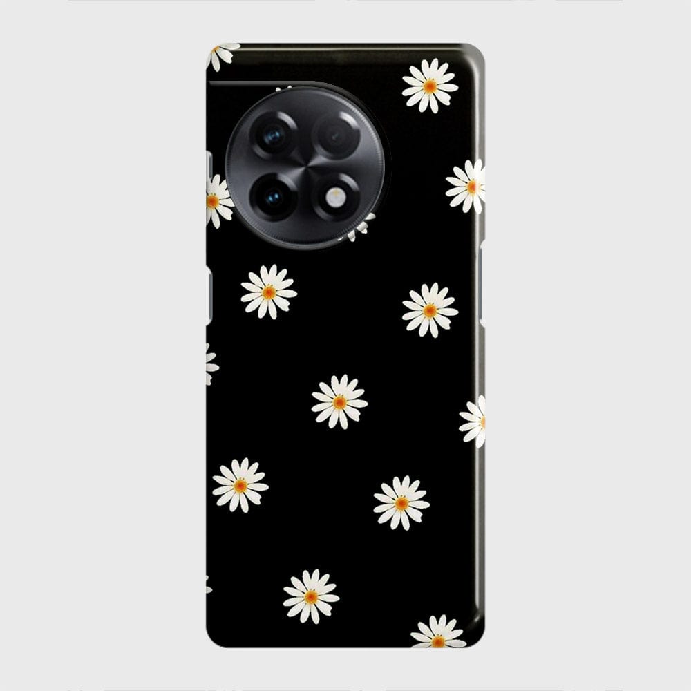 OnePlus 11R Cover - White Bloom Flowers with Black Background Printed Hard Case with Life Time Colors Guarantee