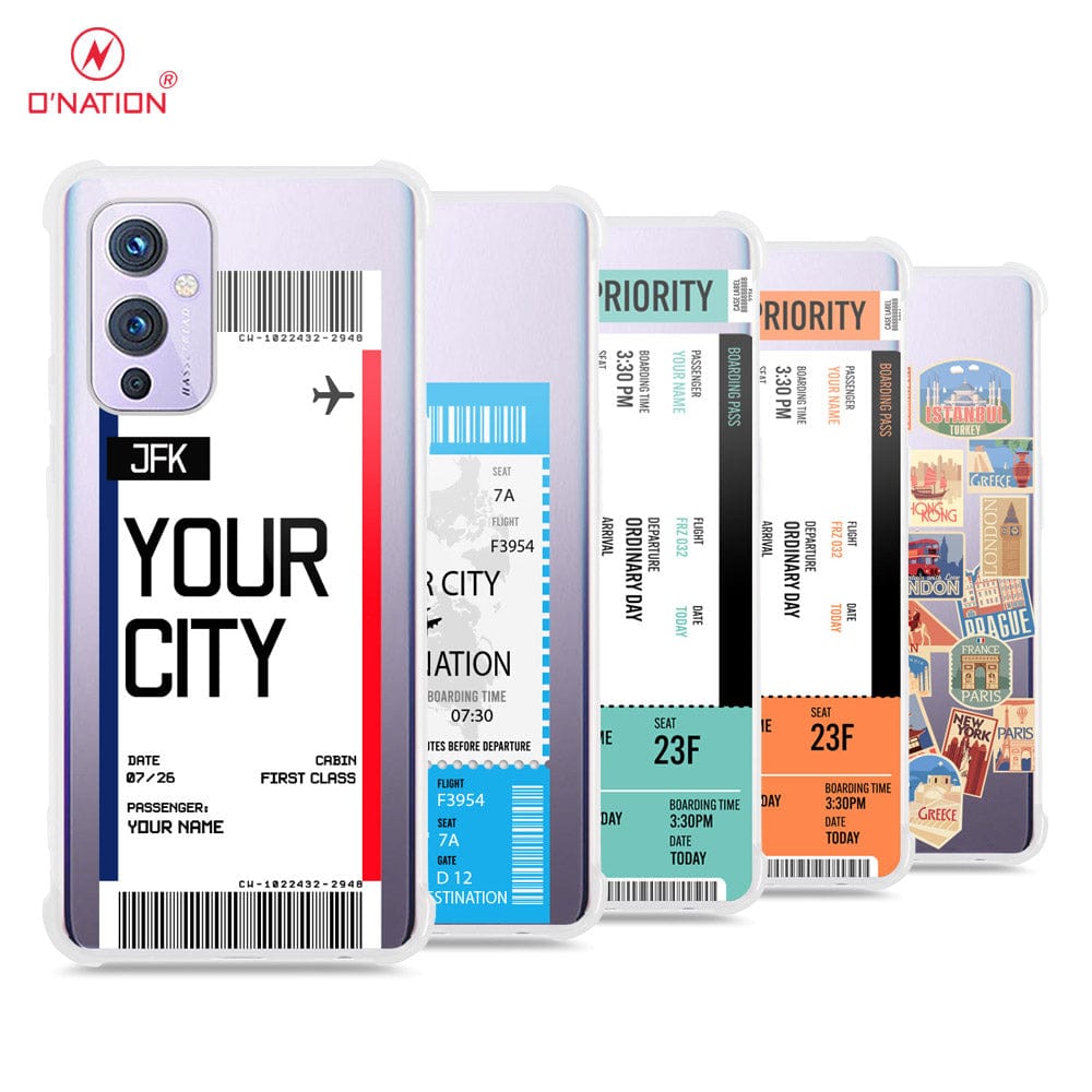 OnePlus 9 Cover - Personalised Boarding Pass Ticket Series - 5 Designs - Clear Phone Case - Soft Silicon Borders