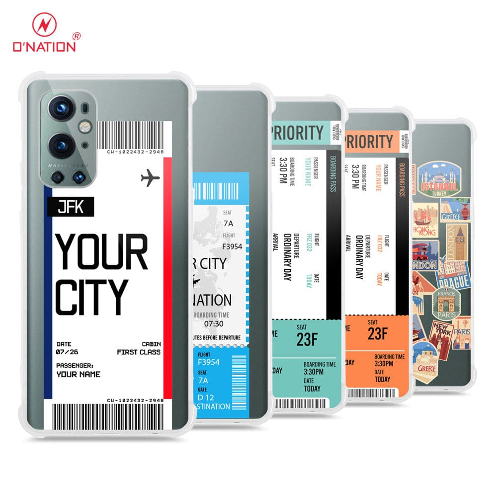 OnePlus 9 Pro Cover - Personalised Boarding Pass Ticket Series - 5 Designs - Clear Phone Case - Soft Silicon Borders