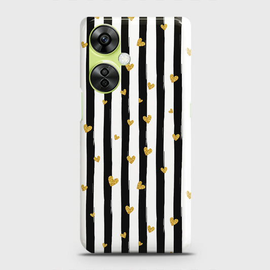 OnePlus Nord CE 3 Lite Cover - Trendy Black & White Lining With Golden Hearts Printed Hard Case with Life Time Colors Guarantee