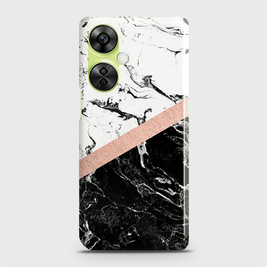 OnePlus Nord CE 3 Lite Cover - Black & White Marble With Chic RoseGold Strip Case with Life Time Colors Guarantee