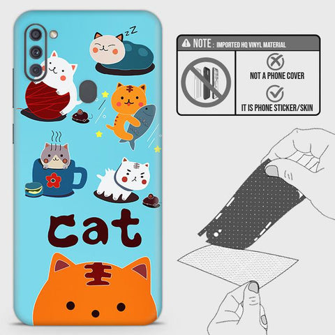 Samsung Galaxy M11 Back Skin - Design 3 - Cute Lazy Cate Skin Wrap Back Sticker