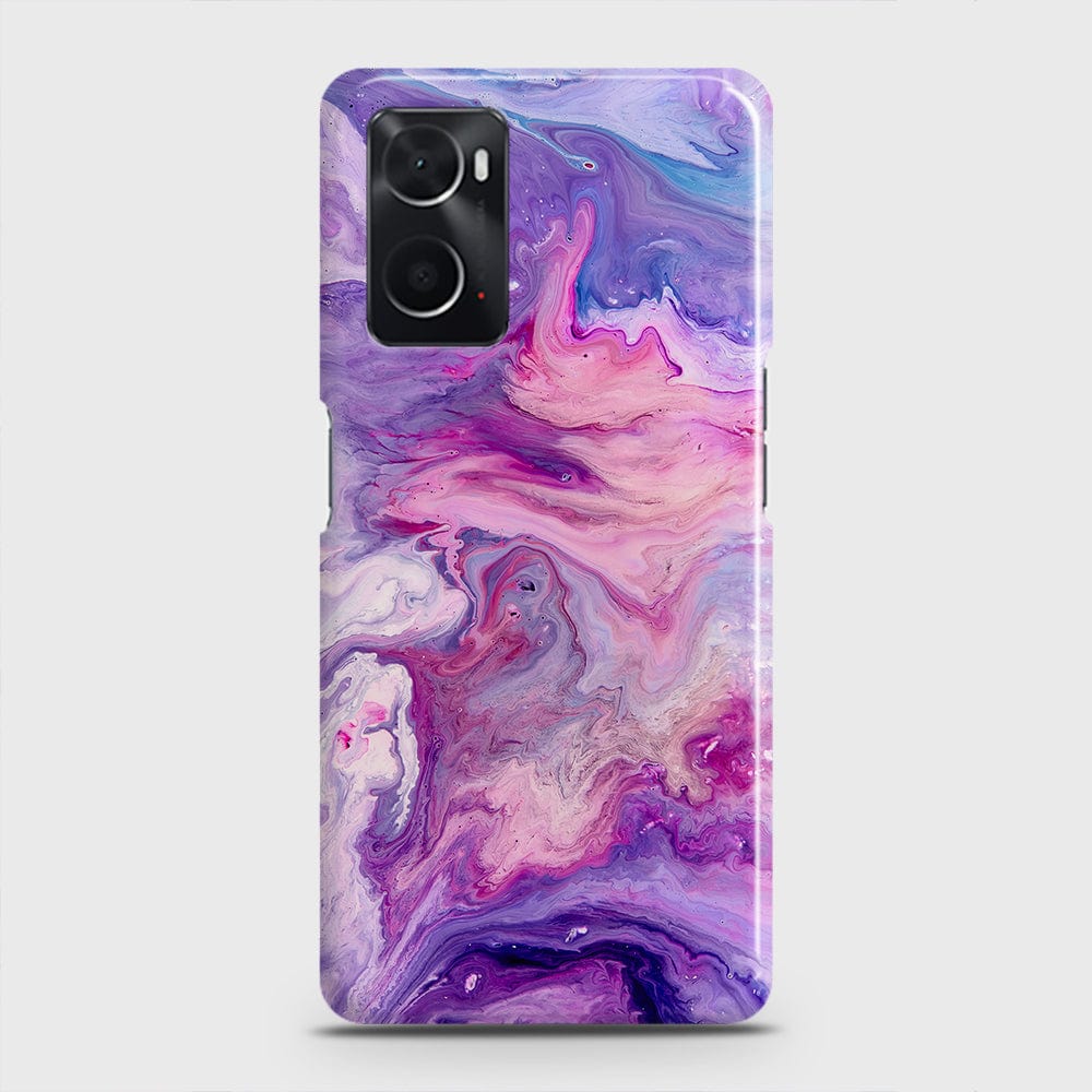 Oppo A96 4G Cover - Chic Blue Liquid Marble Printed Hard Case with Life Time Colors Guarantee