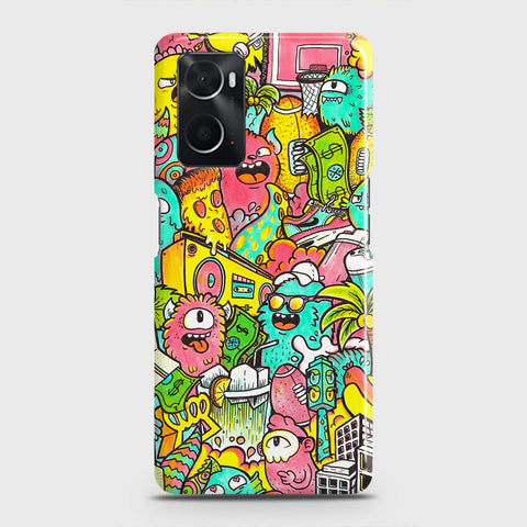 Oppo A96 4G Cover - Matte Finish - Candy Colors Trendy Sticker Collage Printed Hard Case with Life Time Colors Guarantee