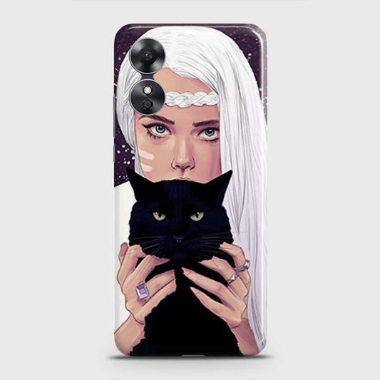 Oppo A17 Cover - Trendy Wild Black Cat Printed Hard Case with Life Time Colors Guarantee